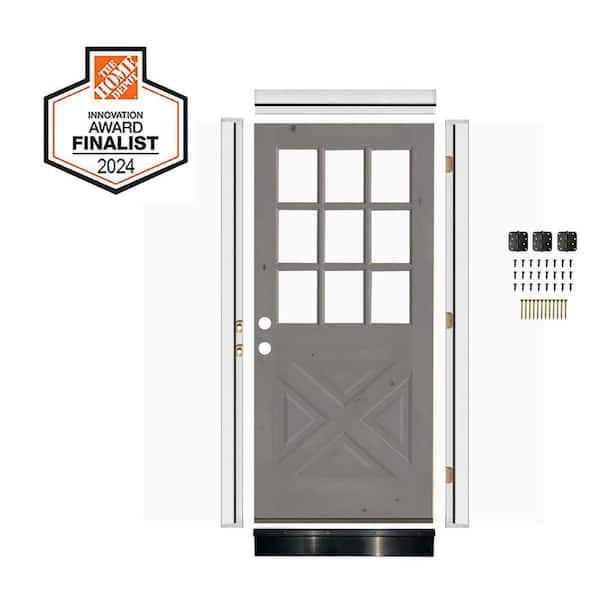 RTA 32 in. x 80 in. Alder X-Panel Right-Hand/Inswing 1/2 Lite Clear Glass Grey Stain Stain Wood Front Door