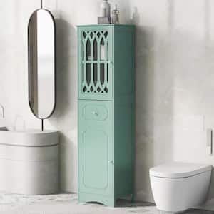 Tall Bathroom Freestanding Storage Cabinet with Adjustable Shelf, Drawer and Acrylic Doors,Green