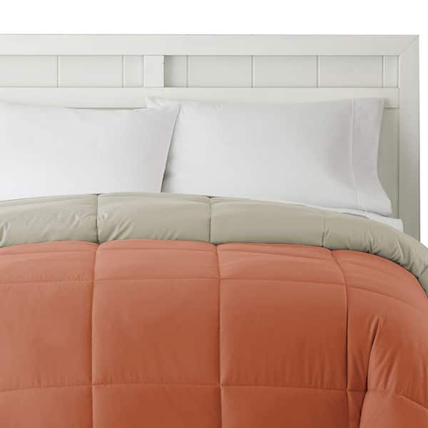 The Urban Port Genoa Orange And Gray Queen Microfiber Box Quilted Reversible Comforter Bm46046 The Home Depot