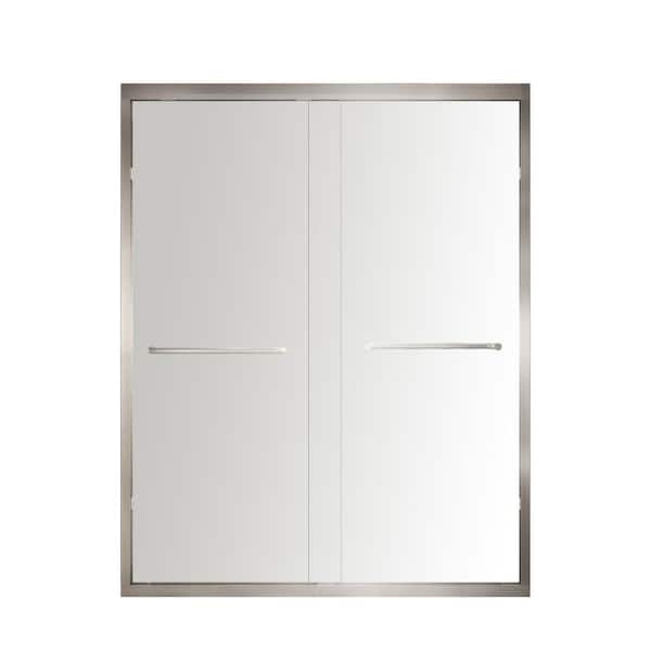 56-60 in. W x 72 in. H Sliding Framed Shower Door in Brushed Nickel Finish with Clear Glass with Explosion Proof Film