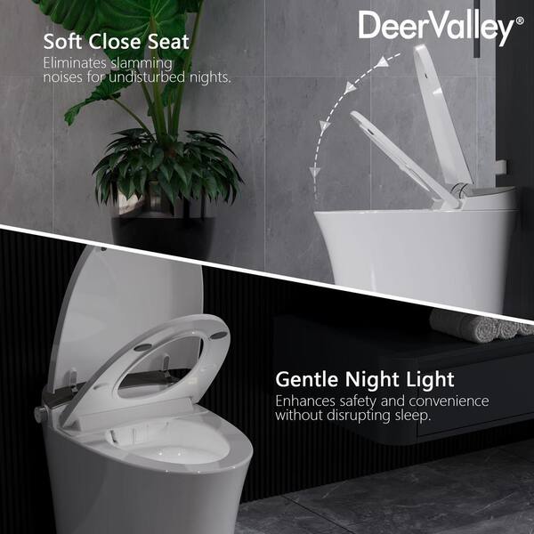 DeerValley Smart Toilet With Built-In Bidet, One Piece Bidet Toilet For Bathrooms, Tankless Smart Toilets With Powerful Flush, Foot Sensor Operation, Heated Bidet Seat, Dryer, LED Display, 1.28 GPF