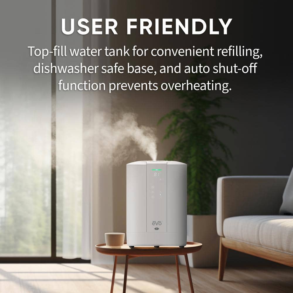 Evo White Evaporative Tabletop Humidifier with Digital Monitoring