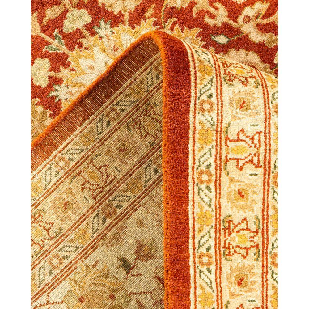 Hand-Knotted Ivory and Orange Wool 8' x 10' Oriental Rug