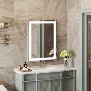 Modern 28 in x 36 in. Rectangular Frameless Wall Fogless LED Bathroom Vanity Mirror w/ Lights in Silver, Memory Function