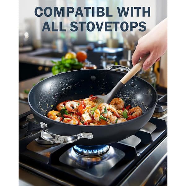 5 qt. Hard-Anodized Aluminum Nonstick Saute Pan in Black with Glass Lid 5 qt. Hard-Anodized Aluminum Nonstick Saute Pan in Black with Glass Lid