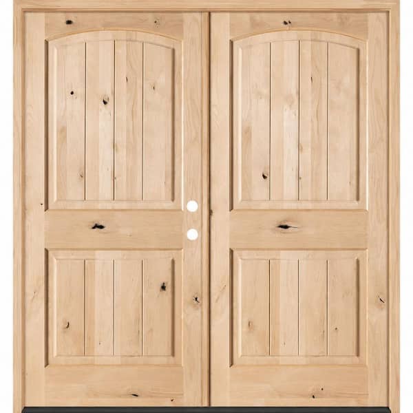 72 in. x 80 in. Rustic Knotty Alder Arch Top VG Left-Hand/Inswing Unfinished Wood Double Wood Prehung Front Door