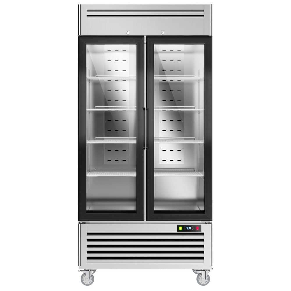 39.5 in. 36 cu. ft. 2 Glass Door Frost Free Defrost Commercial Display Upright Freezer in Stainless Steel, LED Light price history on PriceWatchPro