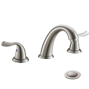 Widespread Bathroom Faucet Brushed Nickel 3 Hole 8 Inch 2 Handle with Stainless Steel Pop Up Drain and Y Shape Hose