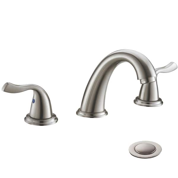 Phiestina Widespread Bathroom Faucet Brushed Nickel 3 Hole 8 Inch 2 Handle with Stainless Steel Pop Up Drain and Y Shape Hose