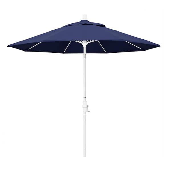 9 ft. Fiberglass Market Collar Tilt M White Patio Umbrella in Navy Blue Olefin