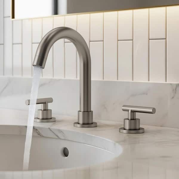 3-Hole 8 in. Widespread Double Handle High-Arc Bathroom Sink Faucet in Spot Resist Brushed Nickel Drain Included