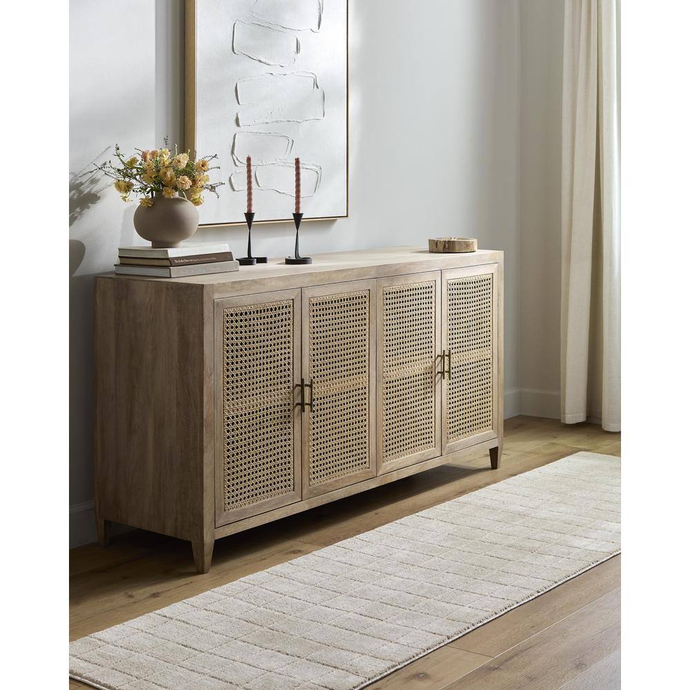 Light Beige Polyester Grid Pattern Runner Rug, 2'7" x 7'3"