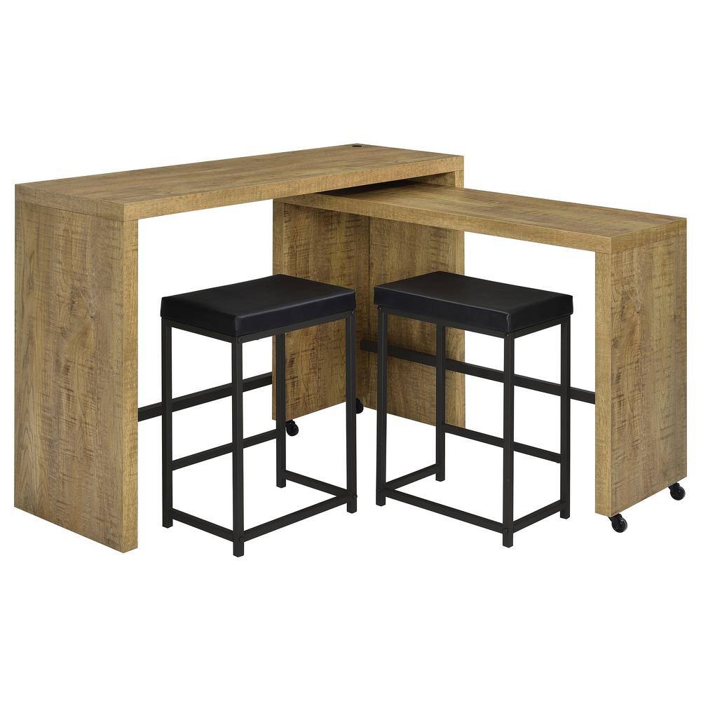 Mango Brown Industrial Rectangular Pub Table Set with 2 Chairs
