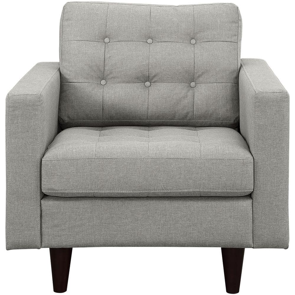 Light Gray Tufted Leather Armchair with Wood Legs