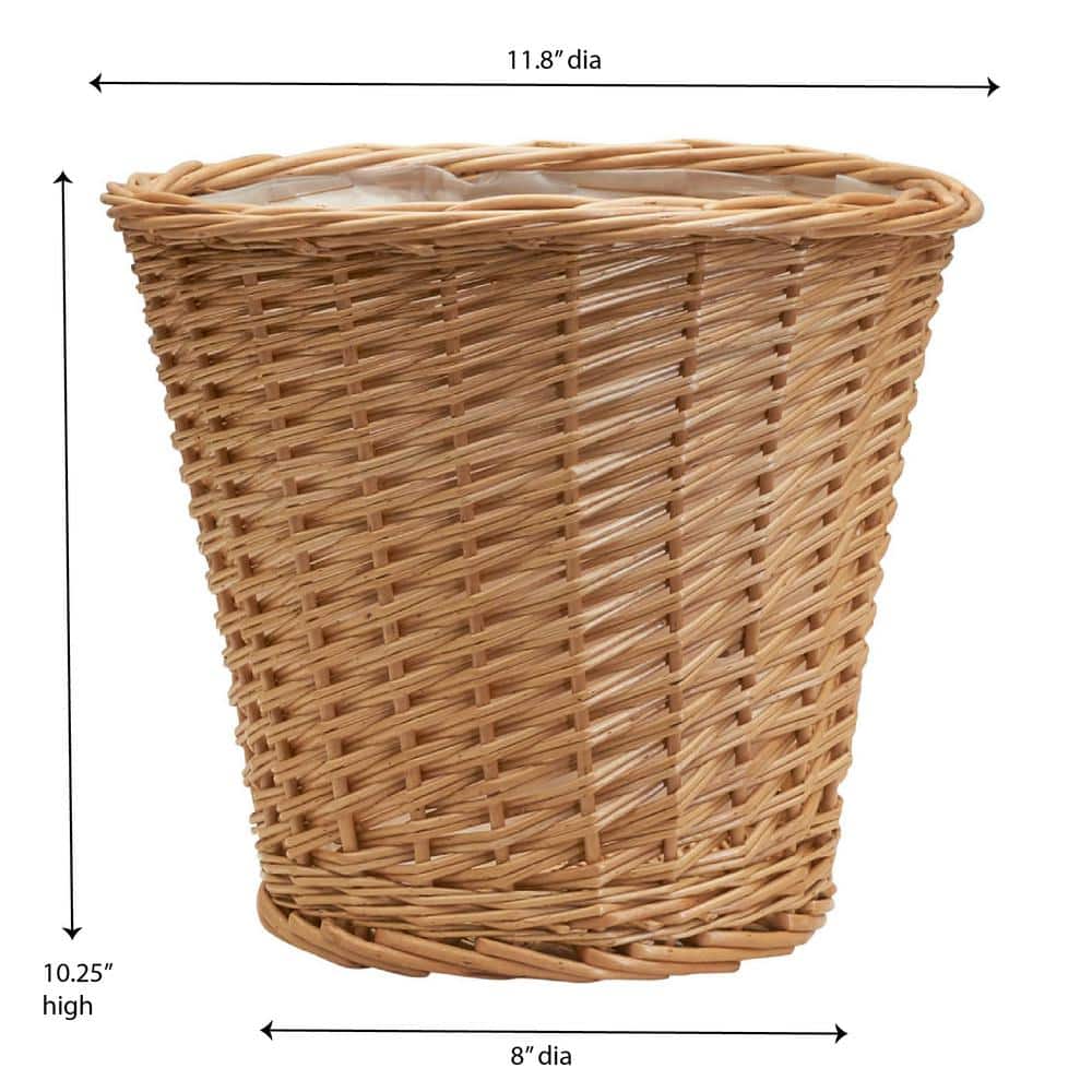 Medium Natural Willow Wicker Waste Basket with Plastic Liner