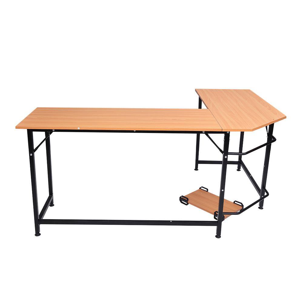 Outopee 66 in. W LShaped Beech Wood Color Computer Desk 941228124263