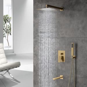 1-Spray Patterns with 2.5 GPM 10 in. Tub Wall Mount Dual Shower Heads in Spot Resist Brushed Gold