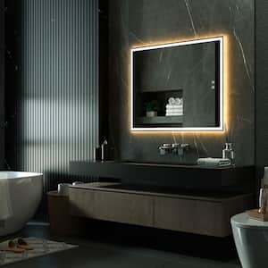 GANPE 32 in. W x 40 in. H Large Rectangular Frameless Anti-Fog Wall Bathroom Vanity Mirror in Silver