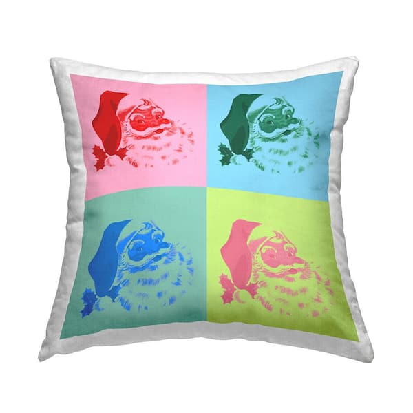 Stupell Industries Bold Pop Style Santa Faces Multi-Color Print Polyester 18in. X 18in. Throw Pillow
