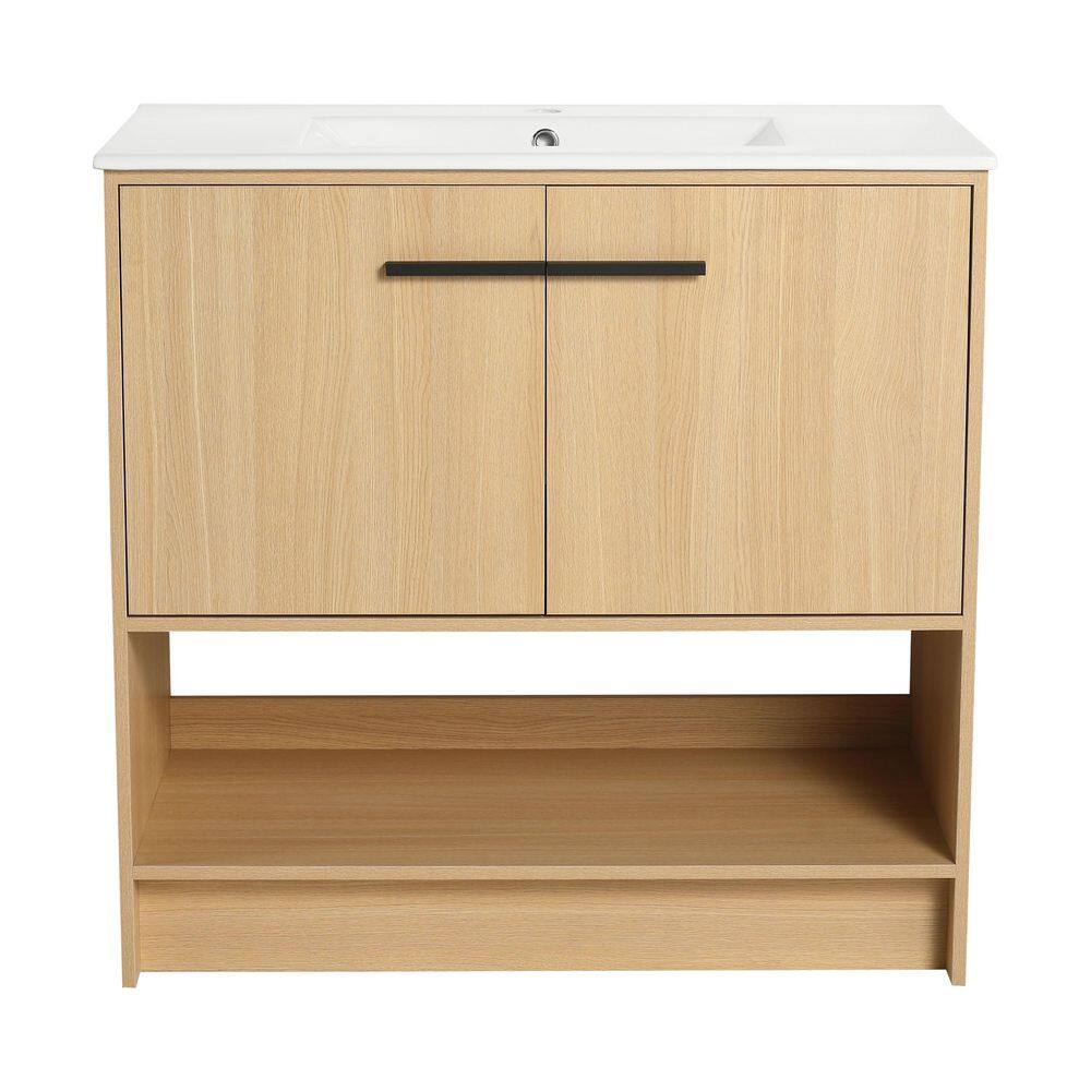 36 in. Single-Sink Freestanding Oak Bath Vanity with White Ceramic Top Unassembled and 2 Soft Closing Doors price history on PriceWatchPro