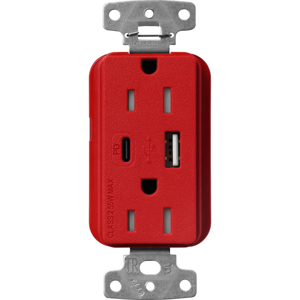 Claro 15 Amp Tamper Resistant USB Type A/C Duplex Receptacle, Decorator Style Outlet, Satin Finish, SCR-15-ACTR-SR, Red price history on PriceWatchPro