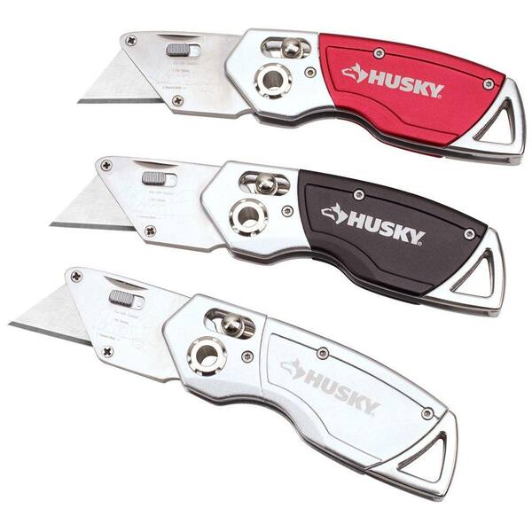 Husky T-Lock Folding Utility Knife Set (3-Piece) with 15-Blades