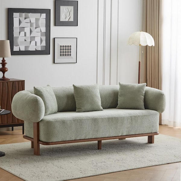 CHRISTOPHER KNIGHT HOME Jack 82.25 in. W Round Arm Curved Upholstered Polyester Rectangle Modern 3-Seater Sofa in. Light Green with Pillows