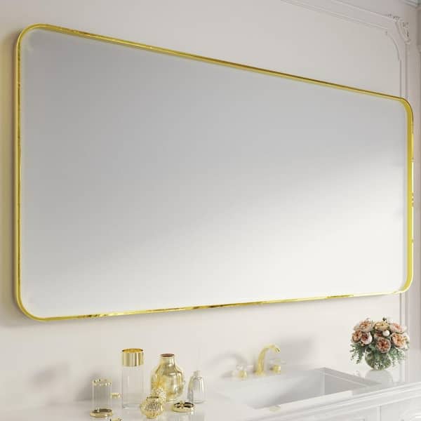 waterpar 72 in. W x 36 in. H Rectangular Aluminum Framed Wall Bathroom Vanity Mirror in Gold