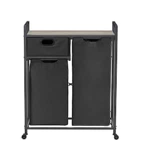 28.15 in. W x 13 in. D x 35.8 in. H Gray Linen Cabinet for Bathroom with Two Sorting Bags，Lockable Wheels