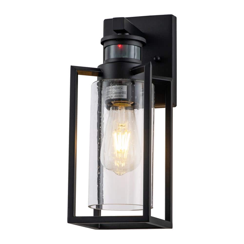 Matte Black Motion Sensor Outdoor Wall Lantern with Clear Glass