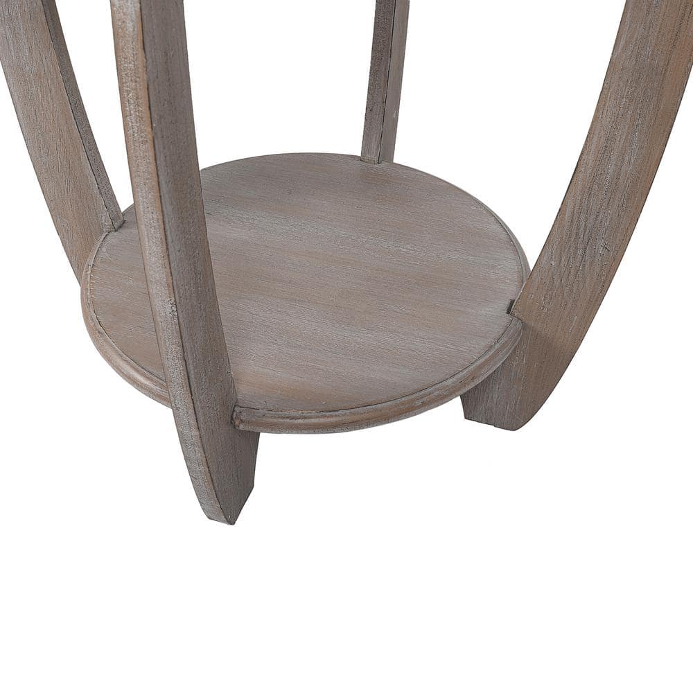 Vintage Grey French Country Round End Table with Storage Shelf