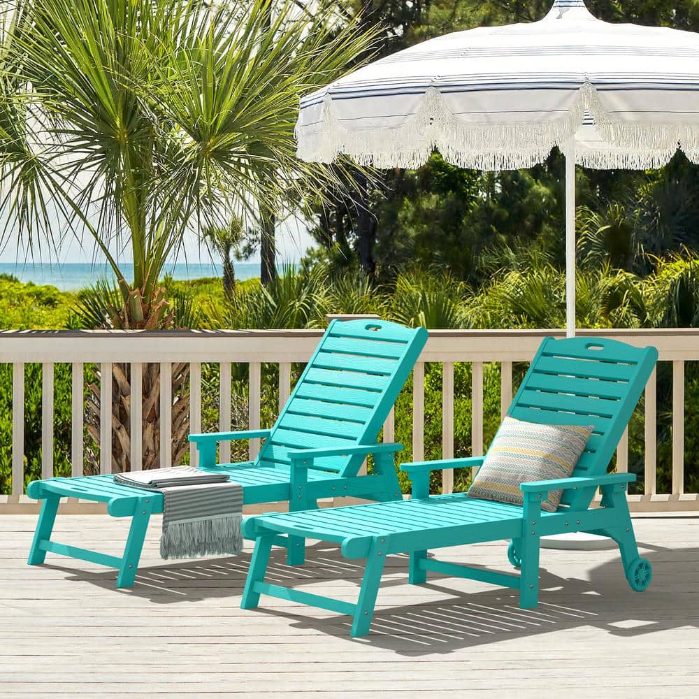 Lue Bona Hampton Aruba Blue Plastic Outdoor Chaise Lounge Chair With