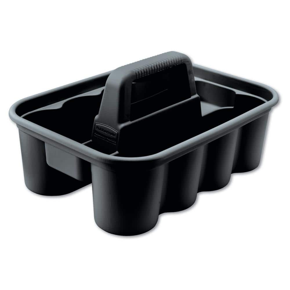 RW Clean Black Plastic Cleaning Caddy - 2 Compartments, with Handle - 15 1/4 inch x 13 1/4 inch x 6 3/4 inch - 1 Count Box