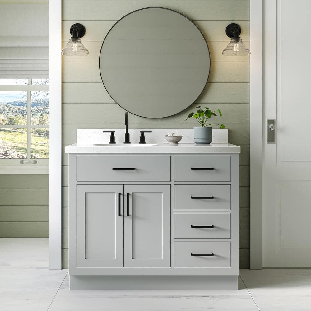 Hepburn 42 in. W x 22 in. D x 36 in. H Single Sink Freestanding Bath Vanity in Grey with Carrara Quartz Top -  ARIEL, T042SLCQOVOGRY