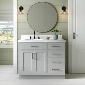 Hepburn 42 in. W x 22 in. D x 36 in. H Single Sink Freestanding Bath Vanity in Grey with Carrara Quartz Top