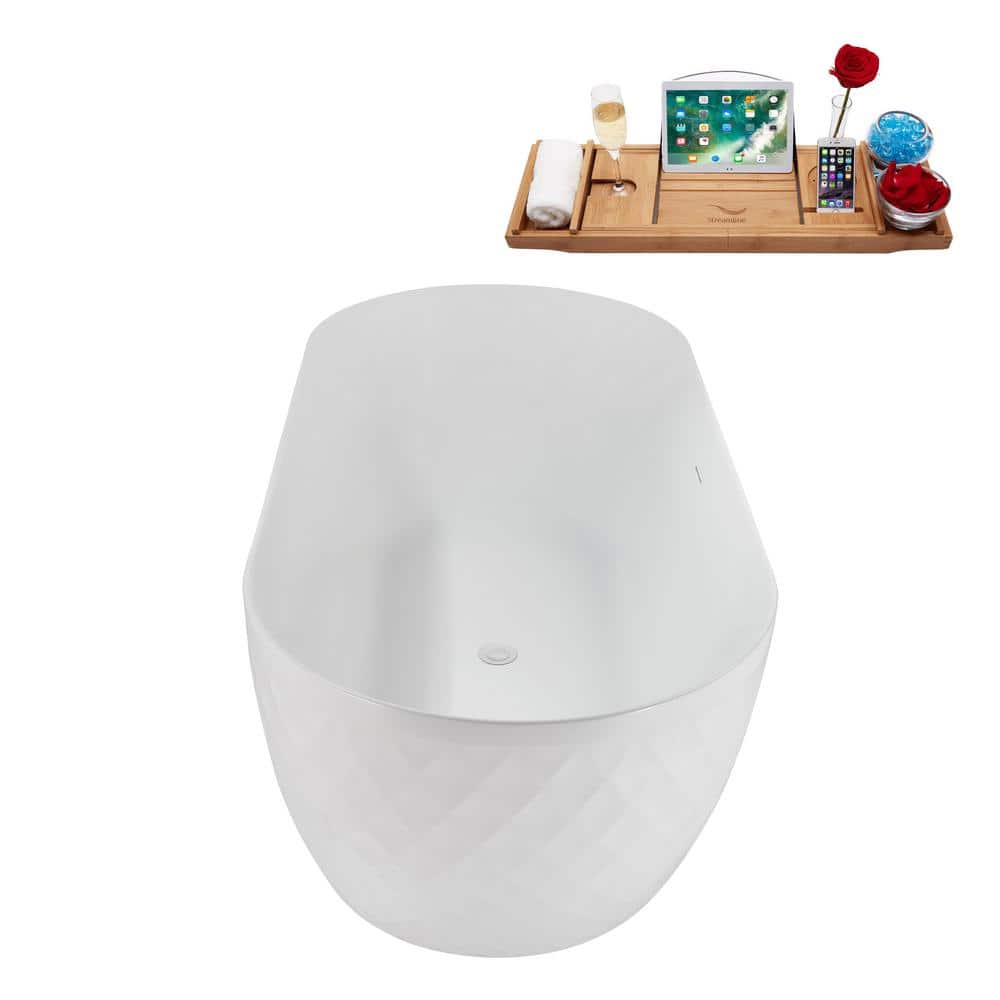 59" Glossy White Acrylic Freestanding Soaking Tub with Tray
