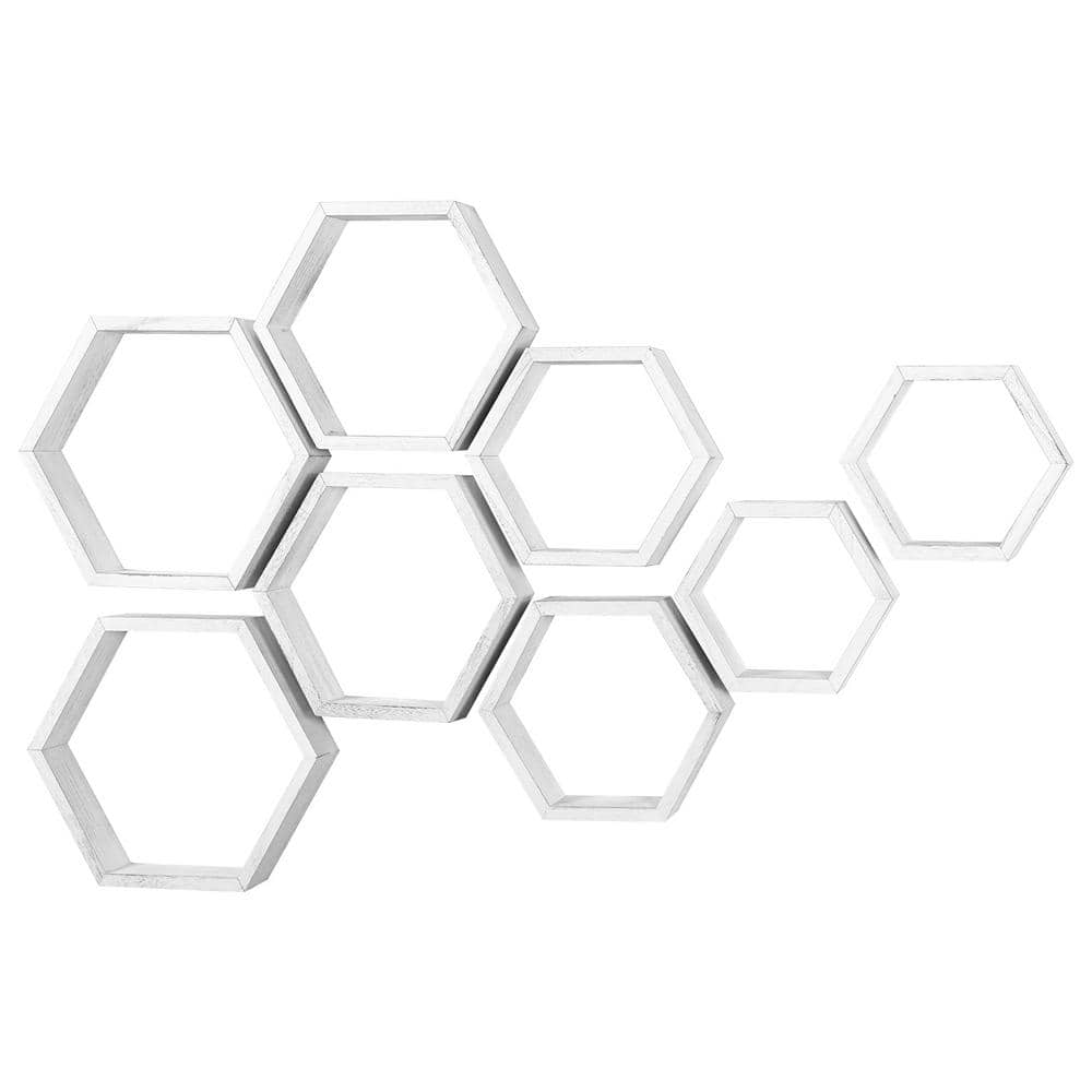 Oumilen Hexagon Floating Shelves Honeycomb Shelves for Wall, White Set ...