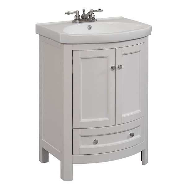Runfine 24 In W X 19 D 34 H Vanity White With Vitreous China Top And Basin Rfva0069w The Home Depot - Home Depot Bathroom Vanity Single Sink