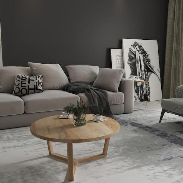 THE URBAN PORT Vega 30 in. Natural Brown Round Mango Wood Coffee Table with Sturdy 3-Leg Sled Base