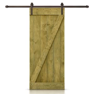 28 in. x 84 in. Z Jungle Green Stained DIY Knotty Pine Wood Interior Sliding Barn Door with Hardware Kit