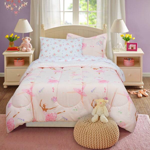 Kidz Mix Dancing Ballerina Pink Bed In A Bag With Reversible Comforter Twin Size 9227 040 0671 The Home Depot