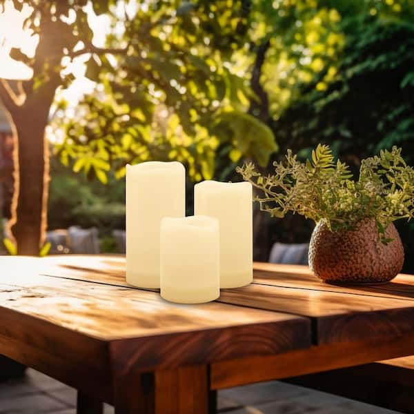 LUMABASE Outdoor Solar Powered White LED Candles - Set of 3 29103