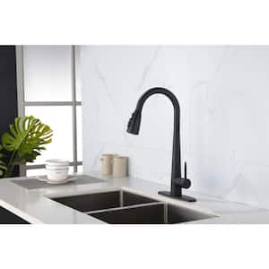 Single Handle Pull Down Sprayer Standard Kitchen Faucet with High Arc Single Handle, Deck Plate in Matt Black