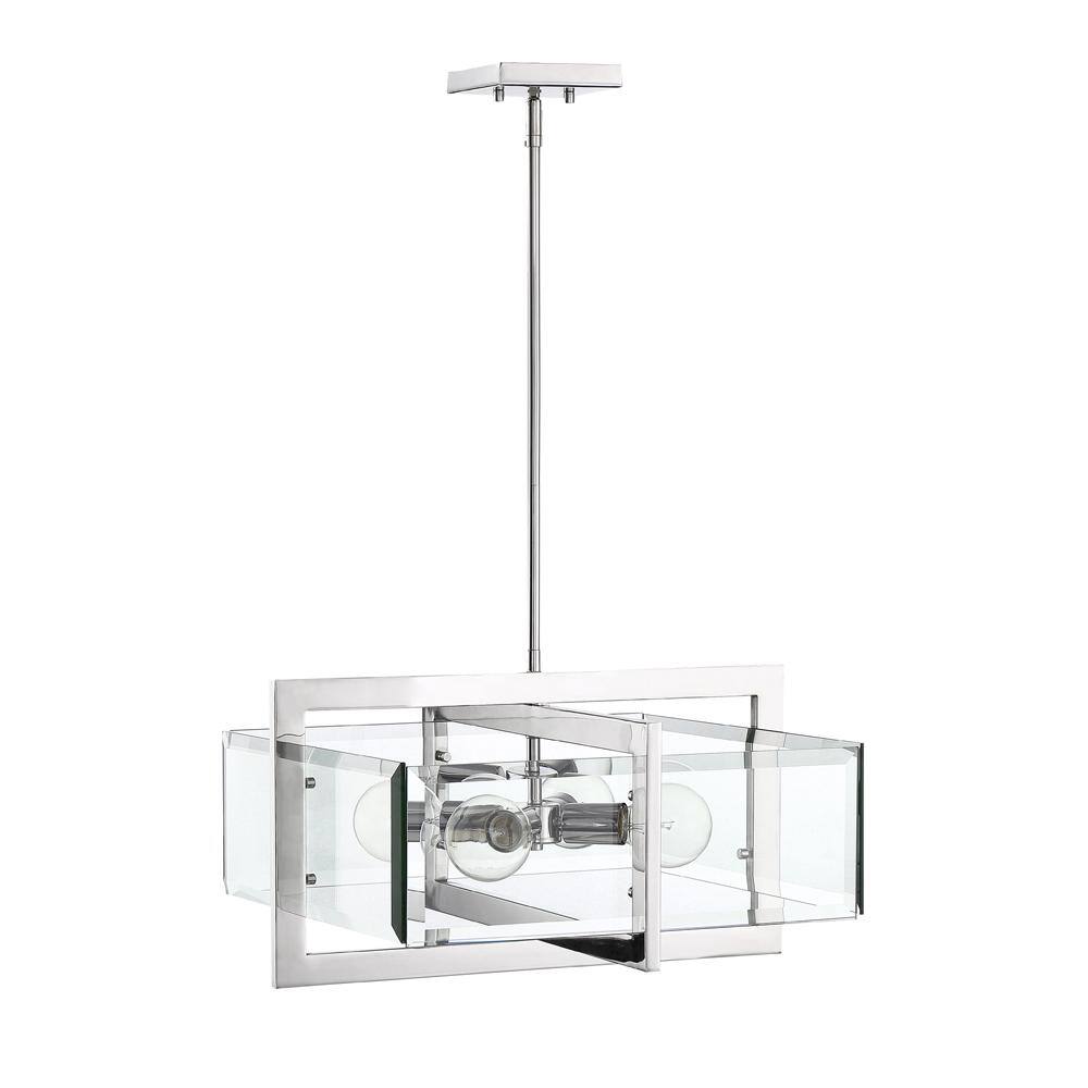 Ethan Beveled Glass 4-Light Pendant in Polished Nickel