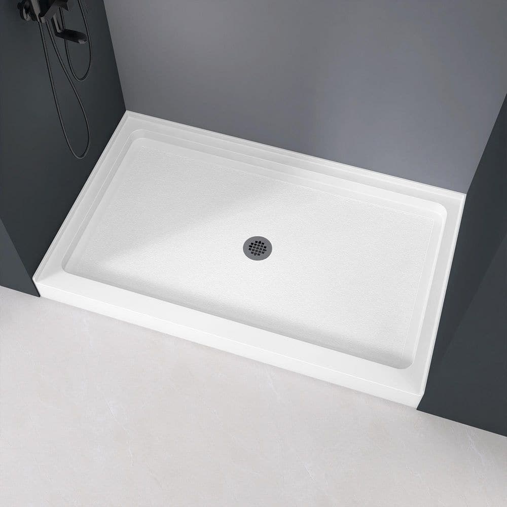 Nsip 60 in. L x 36 in. W Rectangular Non-Slip Alcove Single Threshold Shower Pan Base with Center Drain in White Tray price history on PriceWatchPro