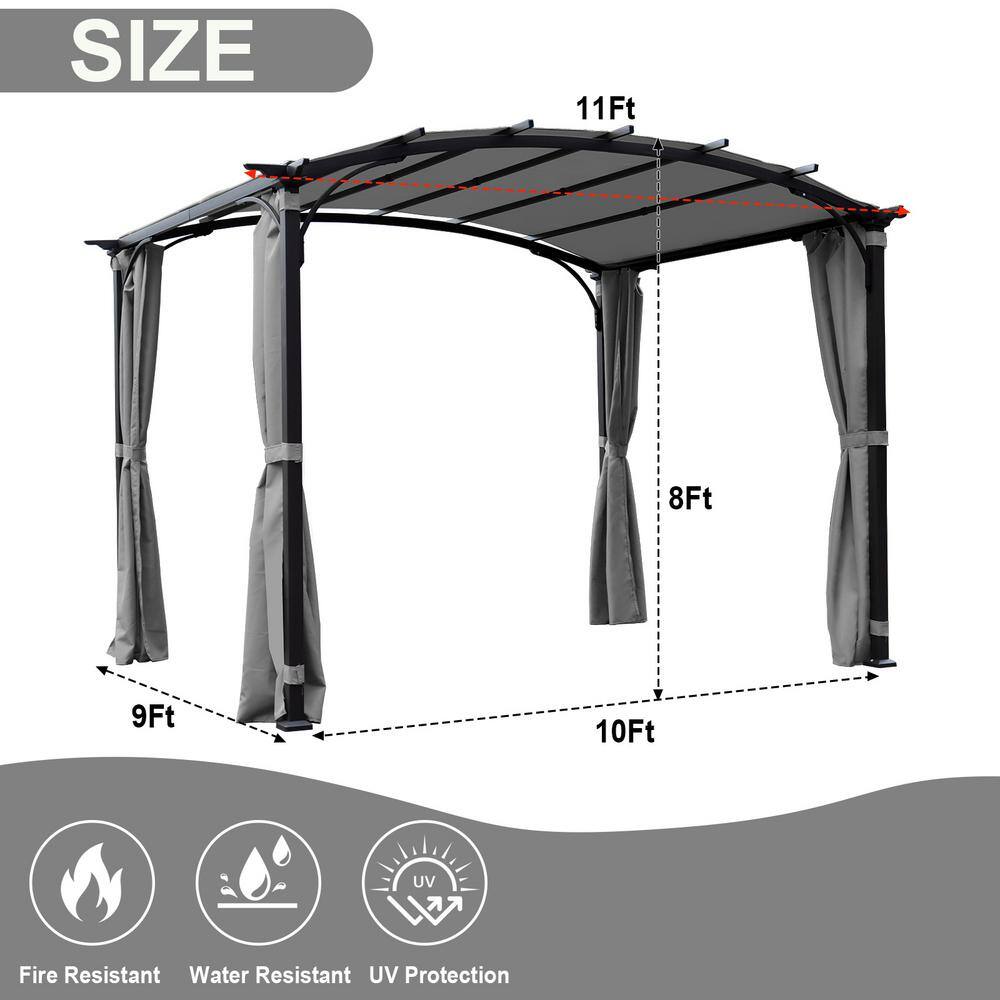 11 ft x 9 ft Gray Steel Frame Arched Patio Gazebo