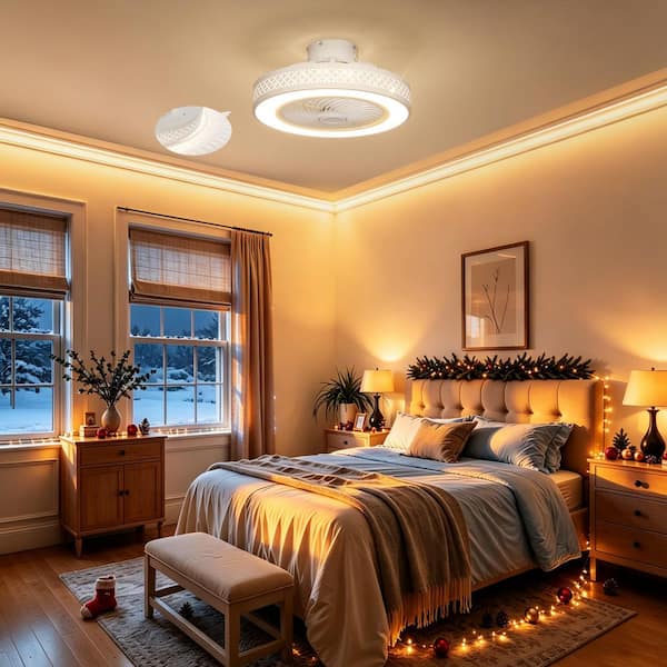 20 in. LED Indoor White Dimmable Matte Modern Cage Low Profile Flush Mount Ceiling Fan Light with Remote Control and App