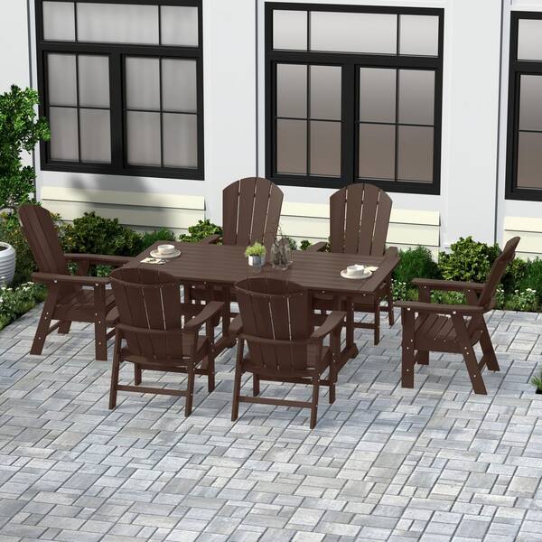 WESTIN OUTDOOR Laguna Outdoor Patio Weather Resistant Dark Brown Adirondack 7-Piece HDPE Plastic Dining Set