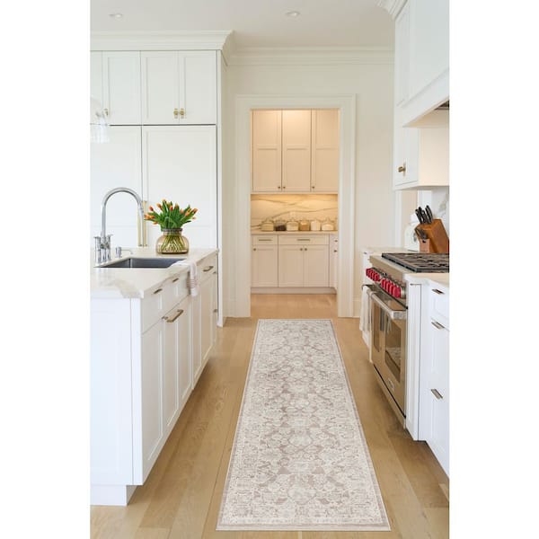 Outlines Ivory Mocha 2 ft. x 10 ft. Medallion Traditional Runner Area Rug