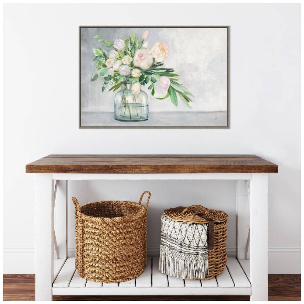 Blushing Spring Bouquet Acrylic Landscape Canvas with Distressed Greywash Frame